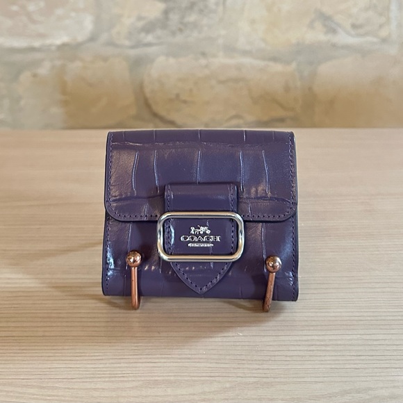 COACH Morgan Top Handle croc embossed leather Satchel Bag/Wallet Amethyst NWT - Picture 9 of 14